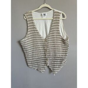 Vintage 90s Ripe Clothing Crocheted Vest Size 18/20 Made In USA Tan Cottage Core